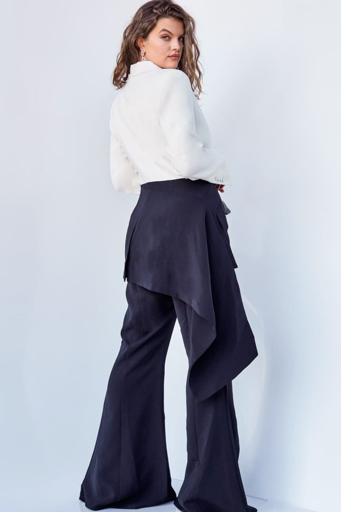 Pant Suit Long Two Piece Formal Pant Suit Ivory/Black