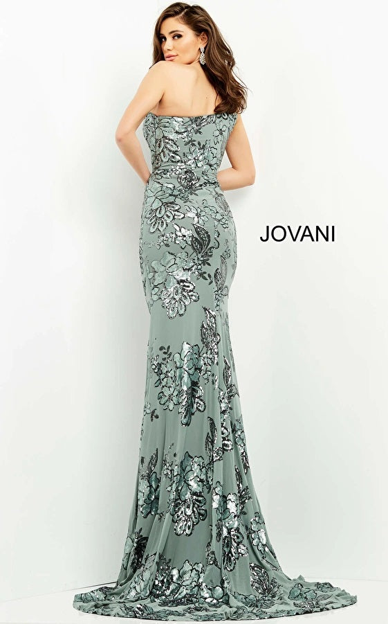 Prom Dresses Fitted Long Floral Formal Prom Sequin Dress Sage