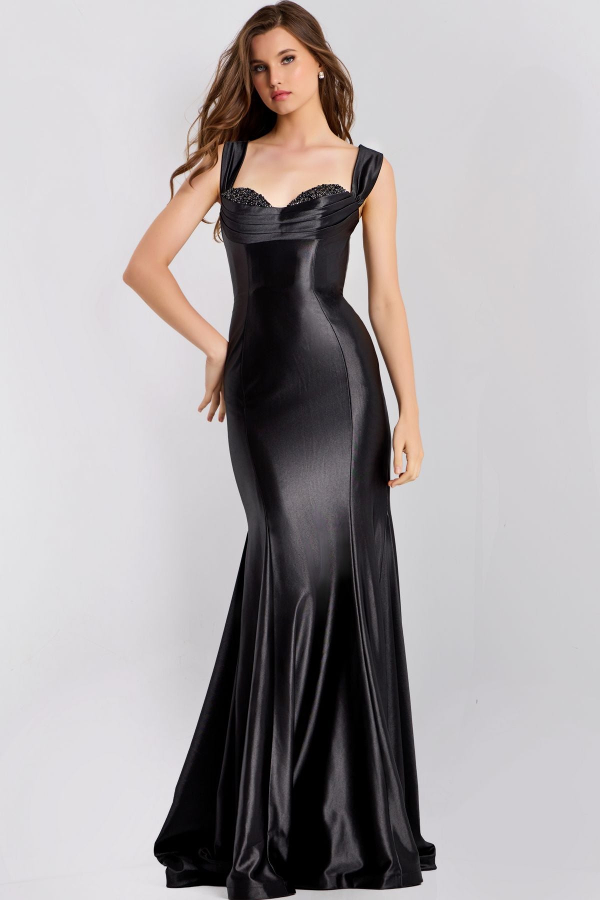 Prom Dresses Fitted Long Formal Beaded Prom Dress Black