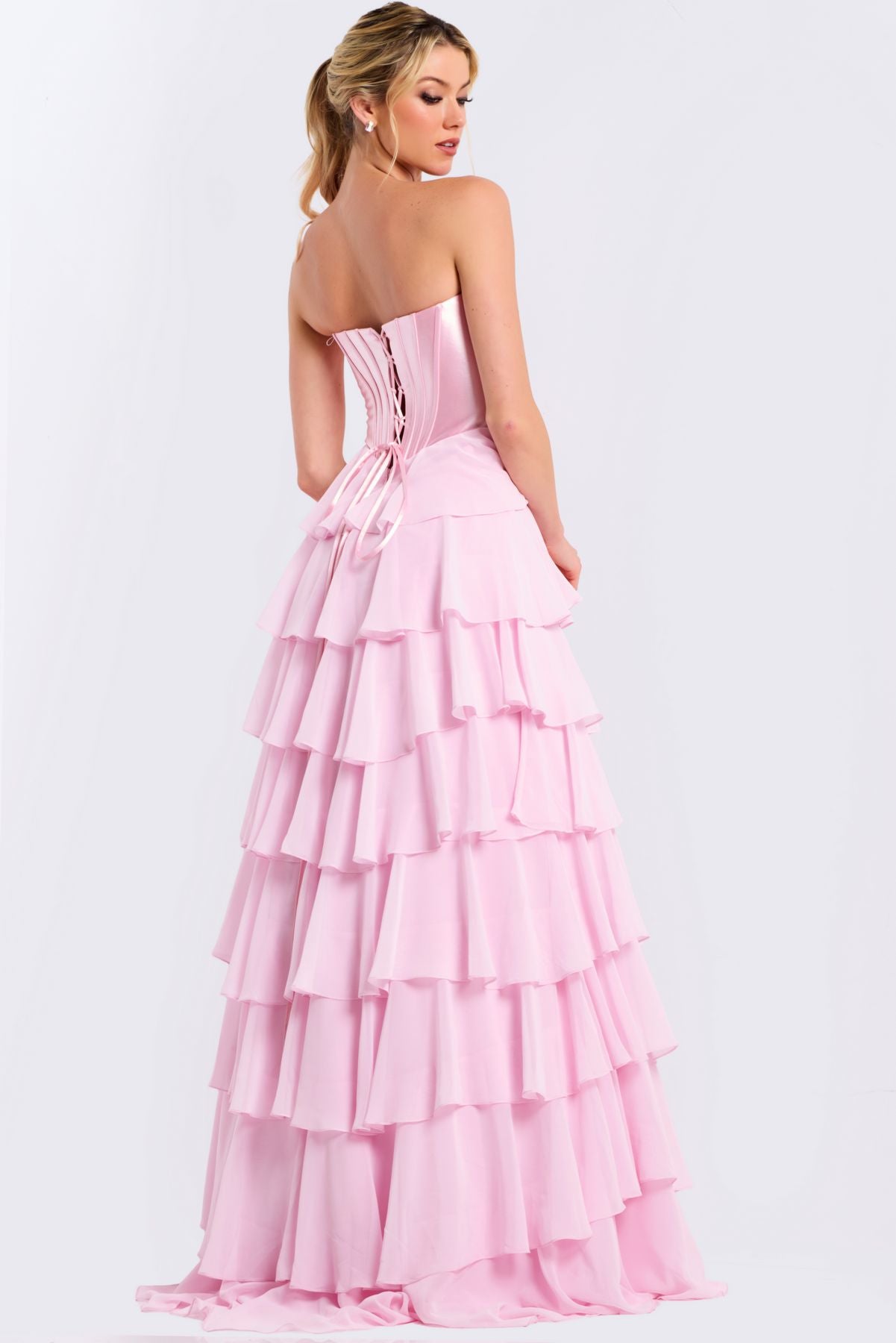 Prom Dresses A Line Ruffle Corset Long Formal Prom Dress Pink