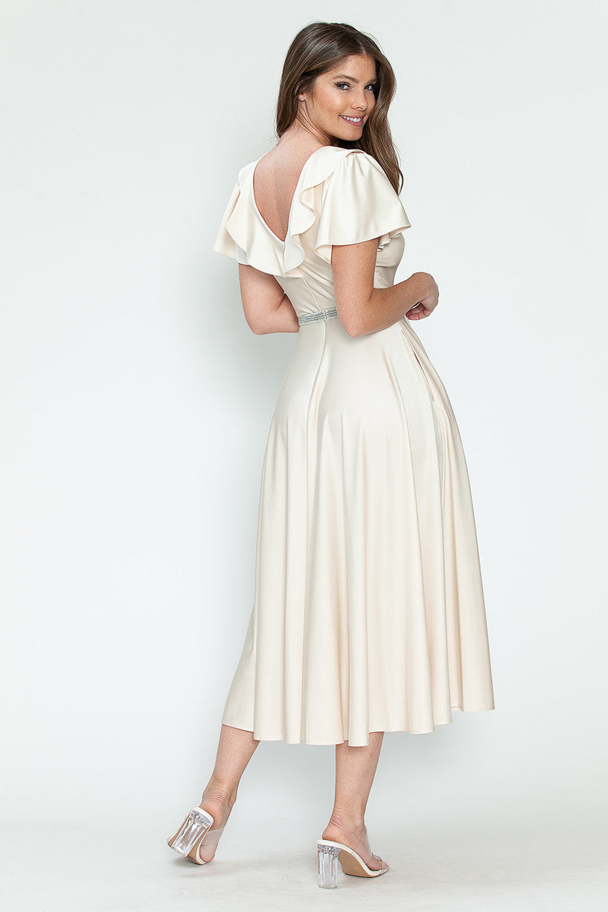 Cocktail Dresses Short Ruffle Pleated Midi Cocktail Dress Lenovia 5295 Champagne Gold