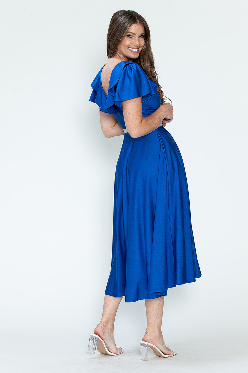 Cocktail Dresses Short Ruffle Pleated Midi Cocktail Dress Lenovia 5295 Royal Blue