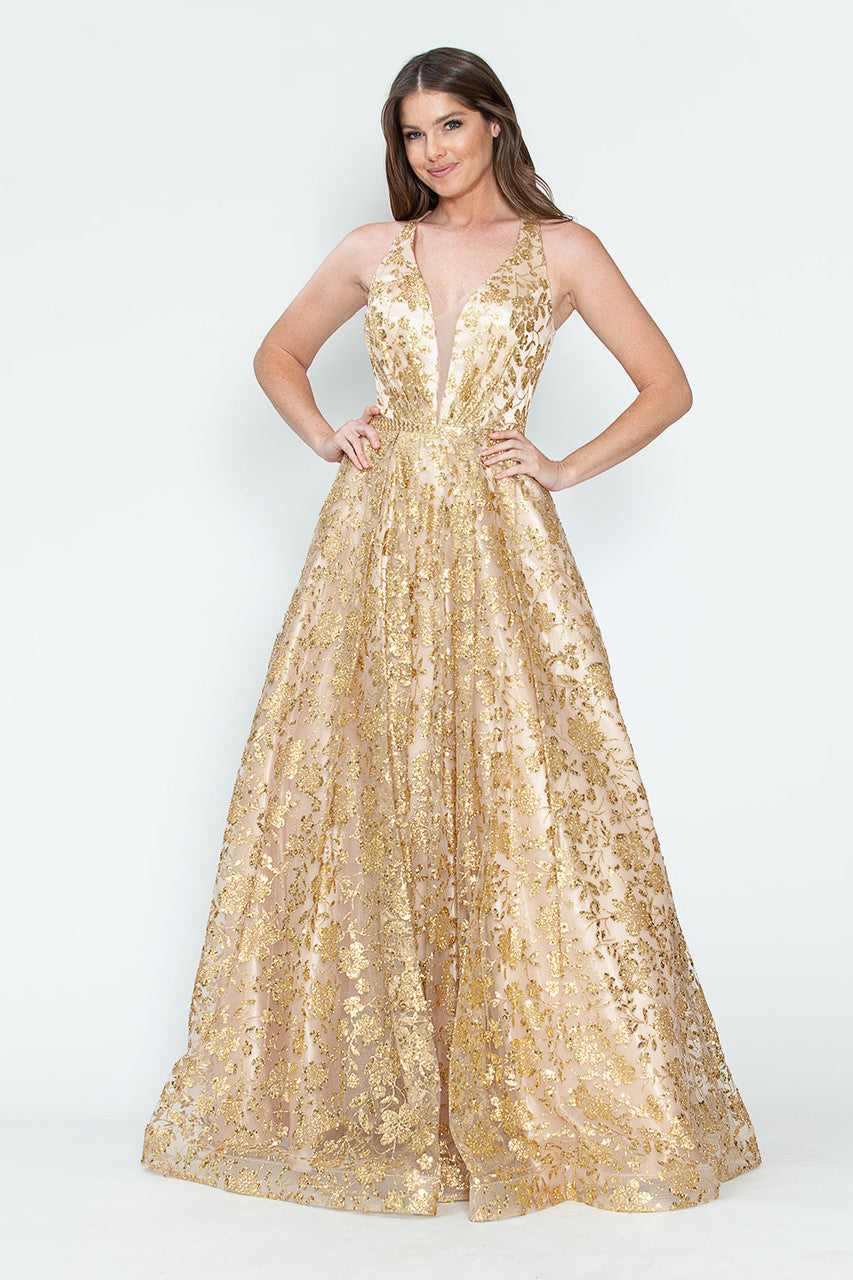 Prom Dresses Long Formal Prom Sequin A Line Dress Lenovia 8240 Champagne Gold