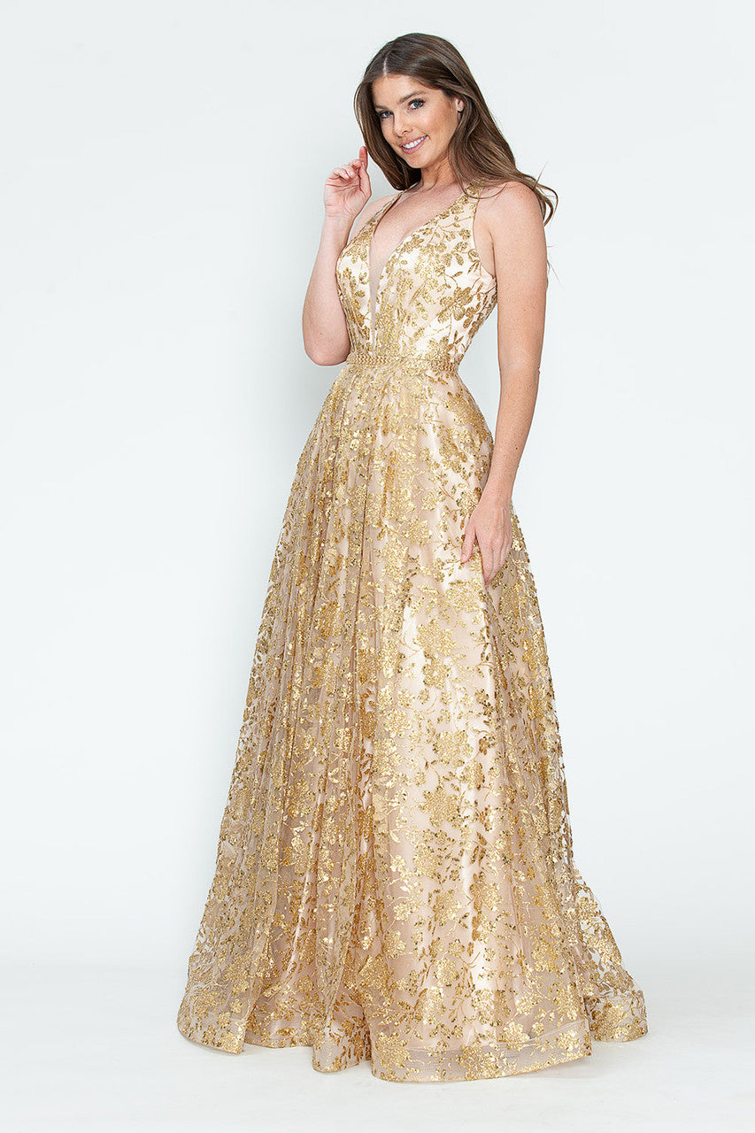 Prom Dresses Long Formal Prom Sequin A Line Dress Lenovia 8240 Champagne Gold