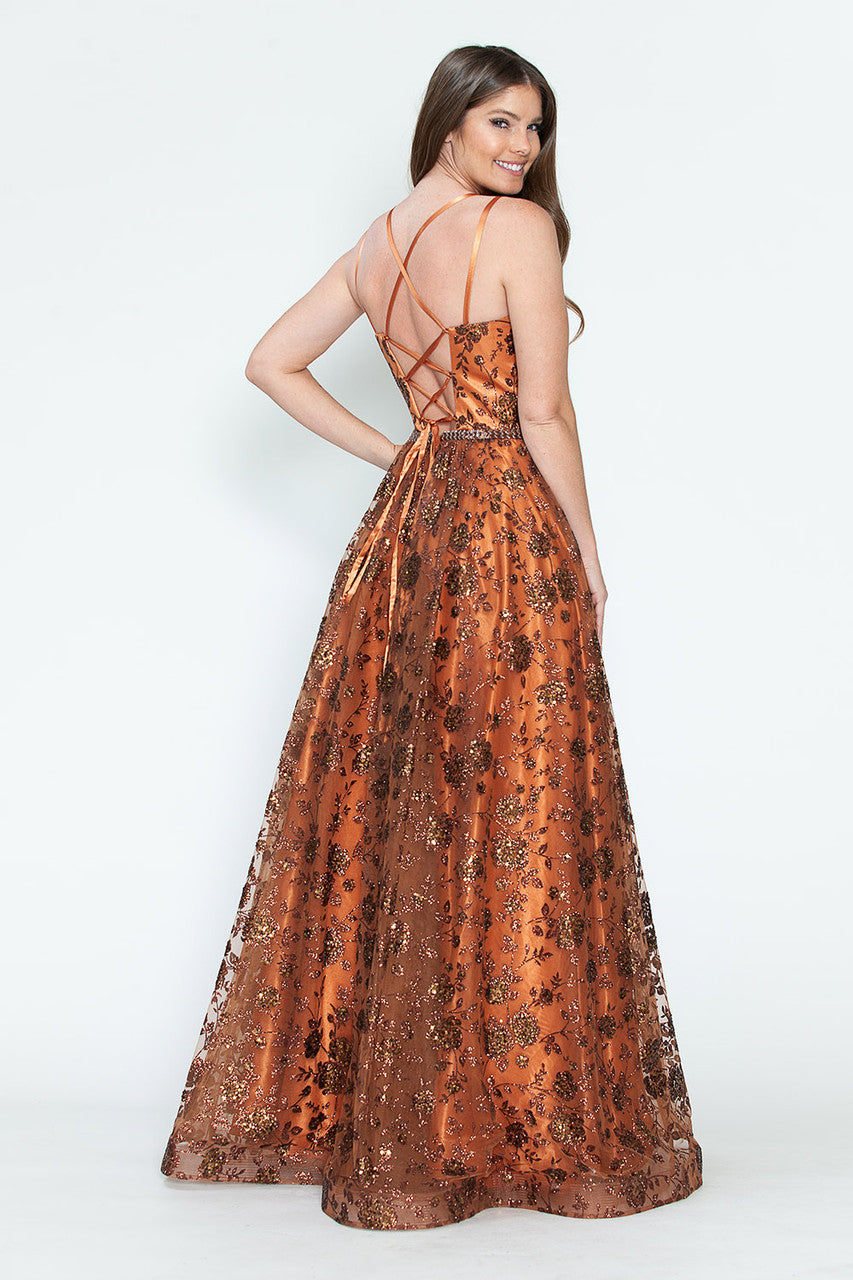 Prom Dresses Glitter Corset Long Formal Floral Prom Dress Lenovia 8235 Sienna