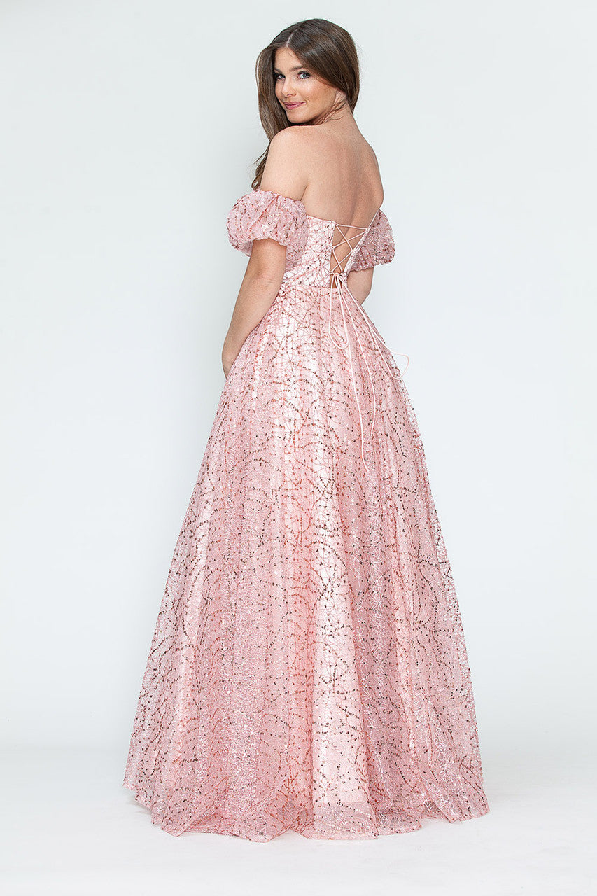 Formal Dresses Long Formal A Line Prom Glitter Dress Lenovia 8242 Blush