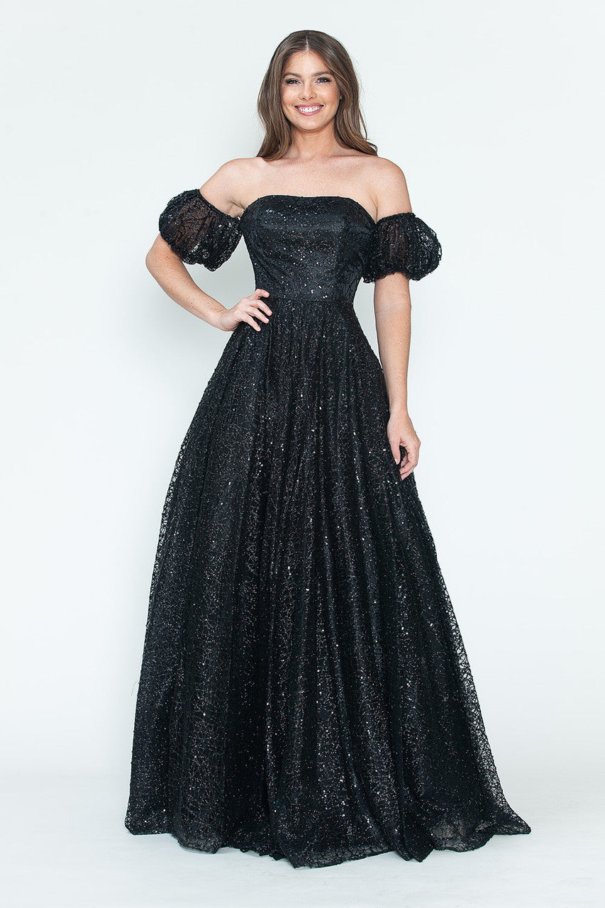 Formal Dresses Long Formal A Line Prom Glitter Dress Lenovia 8242 Black