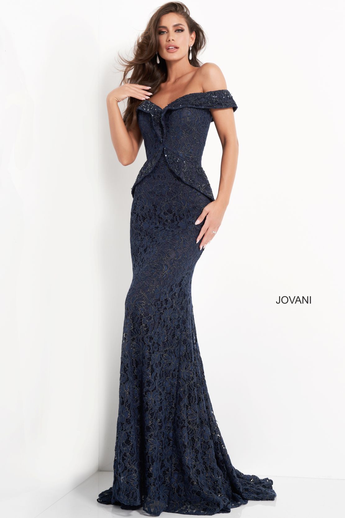 Prom Dresses Fitted Formal Long Lace Prom Dress Navy