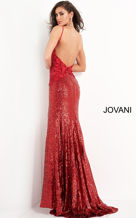 Prom Dresses Formal Long 3D Floral Prom Sequin Dress Red