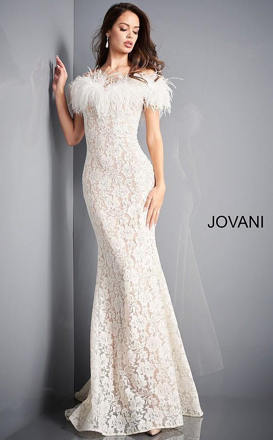 Prom Dresses Feather Long Mermaid Formal Lace Prom Dress Ivory