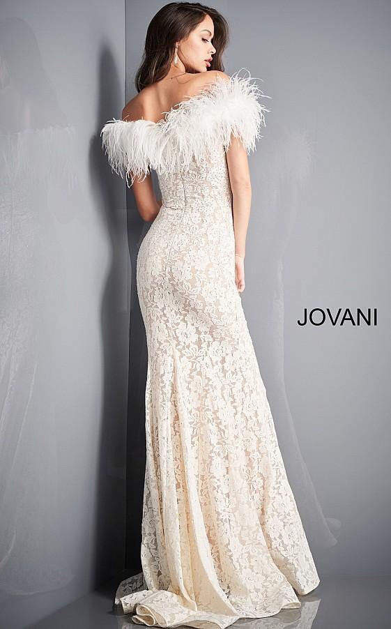 Prom Dresses Feather Long Mermaid Formal Lace Prom Dress Ivory