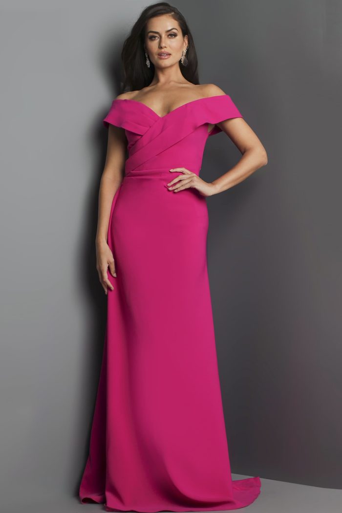 Prom Dresses Fitted Long Pleated Mermaid Prom Dress FUCHSIA