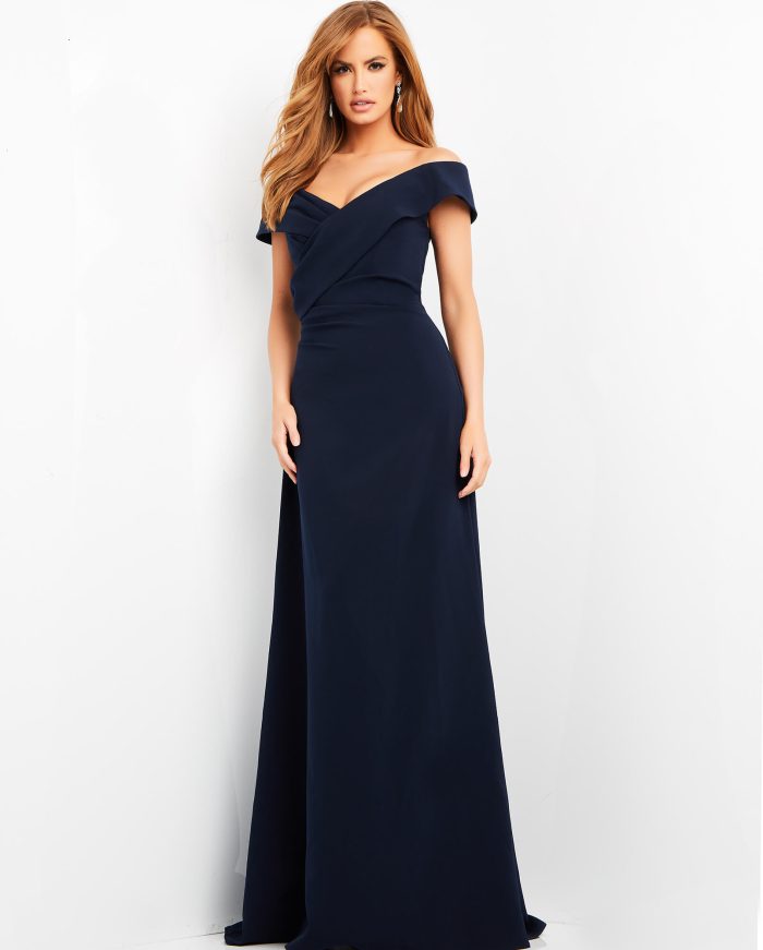 Prom Dresses Fitted Long Pleated Mermaid Prom Dress NAVY