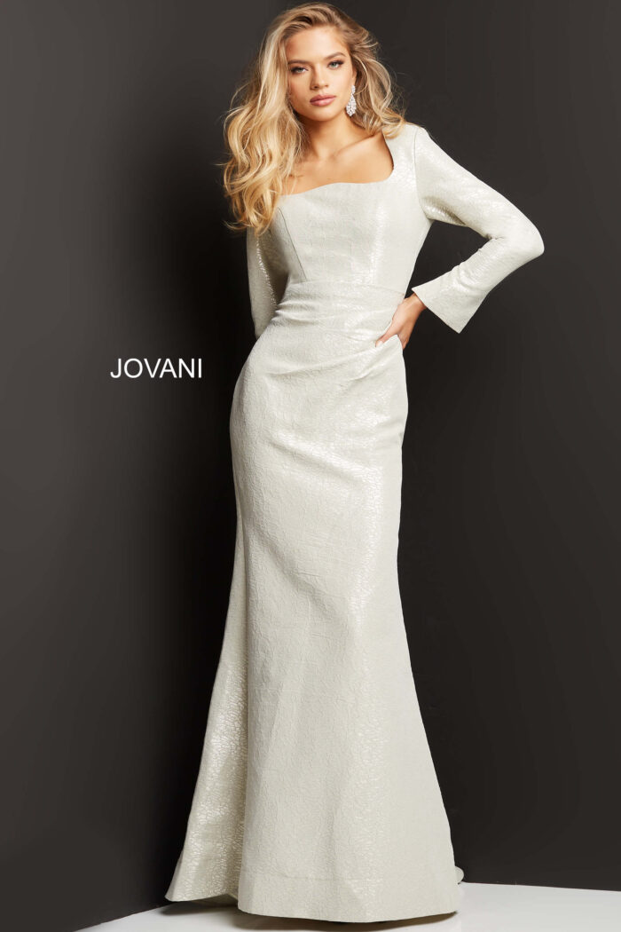 Formal Dresses Long Metallic Print Formal Dress OYSTER