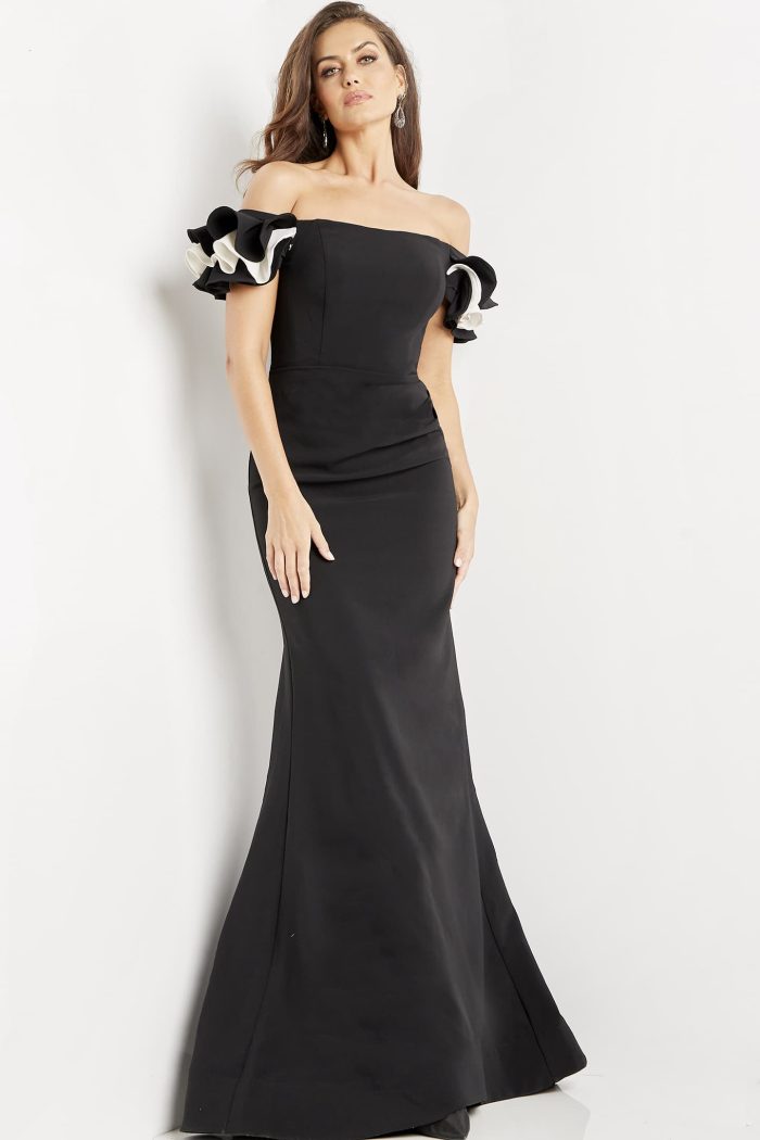 Prom Dresses Long Evening Ruffle Formal Prom Dress BLACK/WHITE