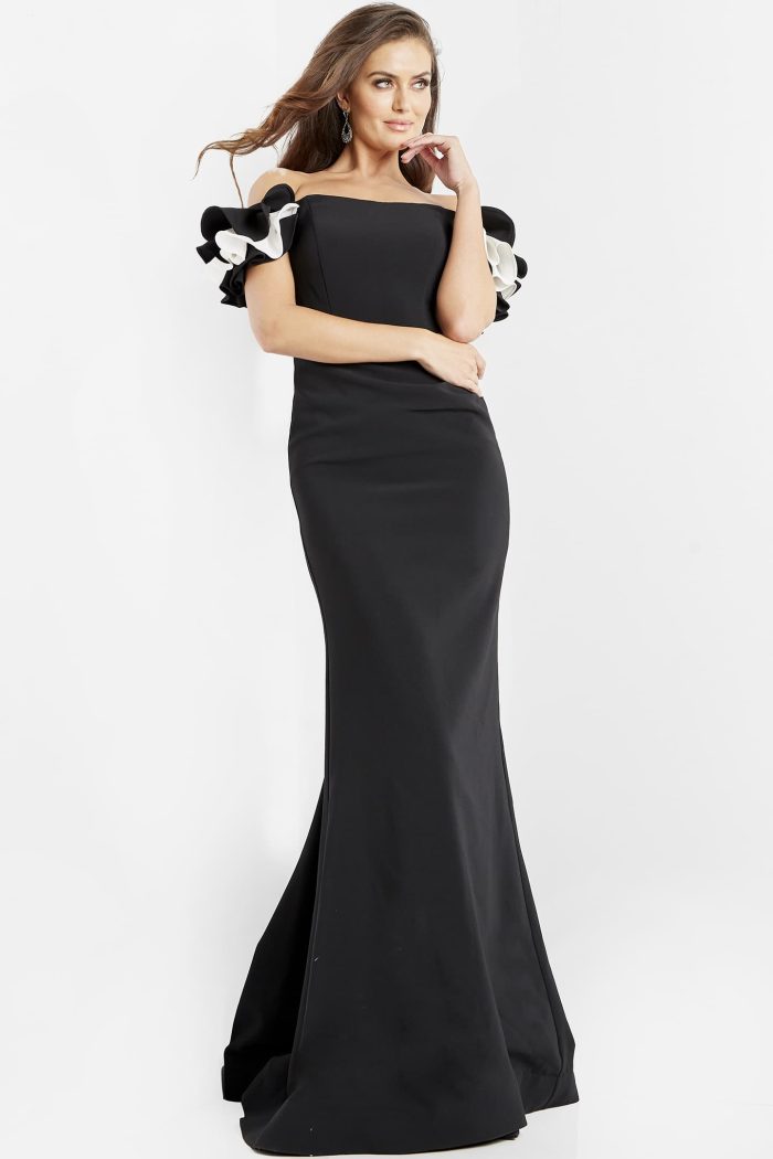 Prom Dresses Long Evening Ruffle Formal Prom Dress BLACK/WHITE