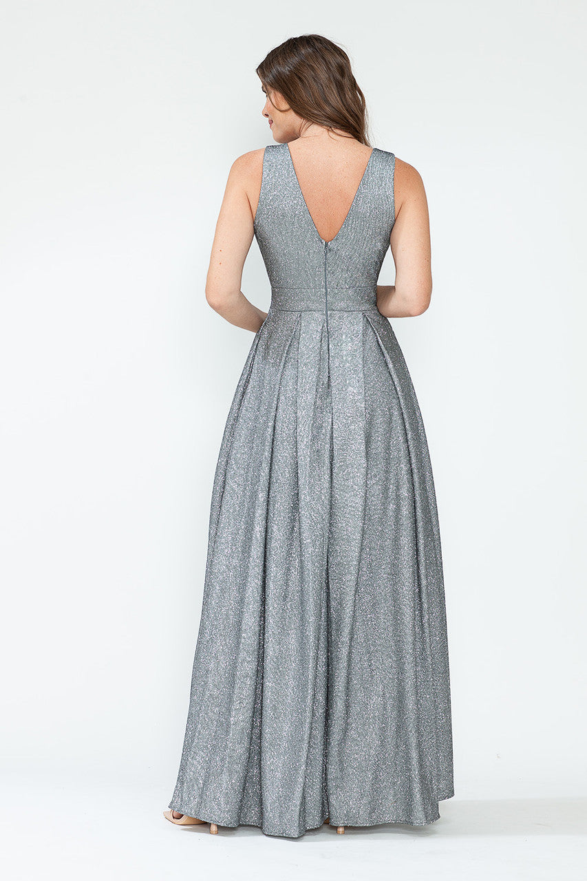 Formal Dresses Pleated Long Metallic Formal Prom Dress Lenovia 5256 Steel Silver