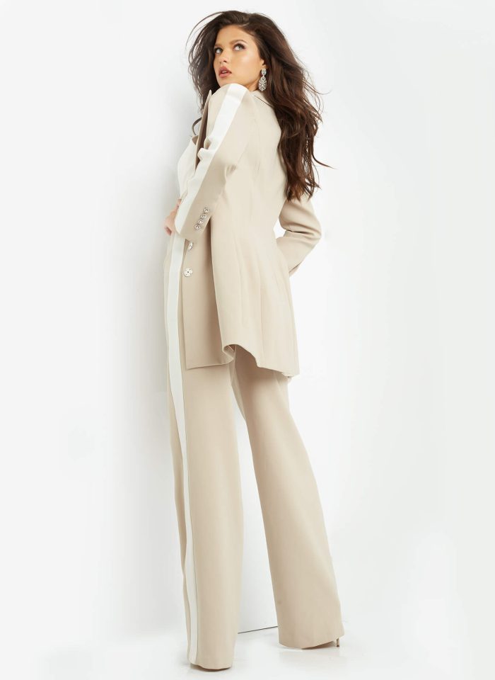 Pant Suit Long Two Piece Wide Leg Pant Suit Champagne/Ivory
