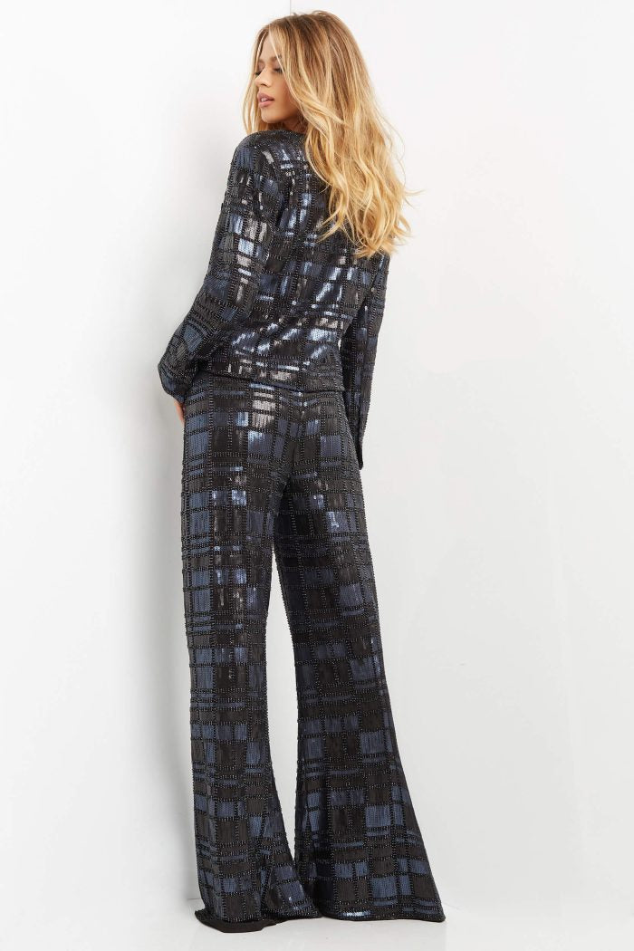 Pant Suit Sequin Long Formal Pant Suit NavyBlack