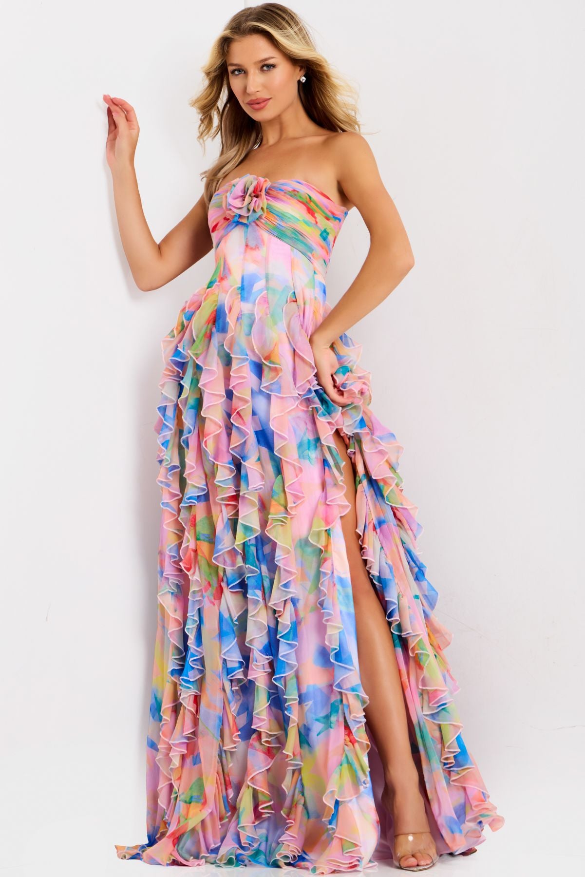 Prom Dresses Long Formal Ruffle Print Prom Dress Print