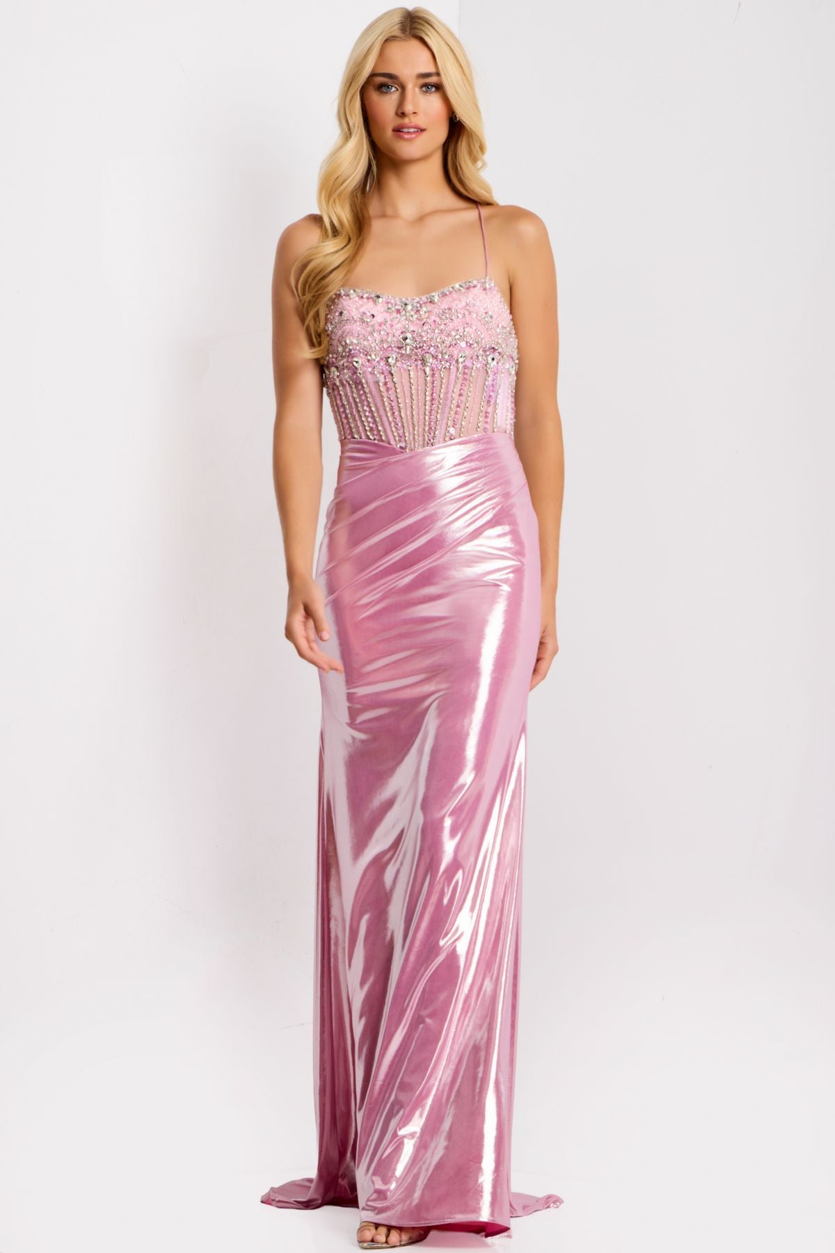 Prom Dresses Glitter Long Formal Mermaid Beaded Prom Dress Pink
