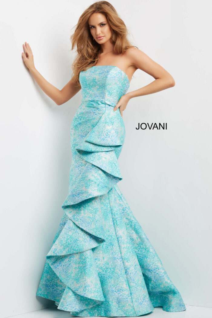 Prom Dresses Long Mermaid Ruffle Formal Prom Dress BLUE/MULTI