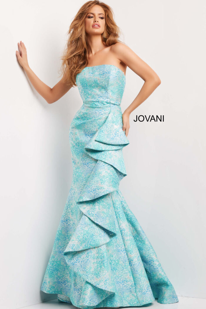 Prom Dresses Long Mermaid Ruffle Formal Prom Dress BLUE/MULTI