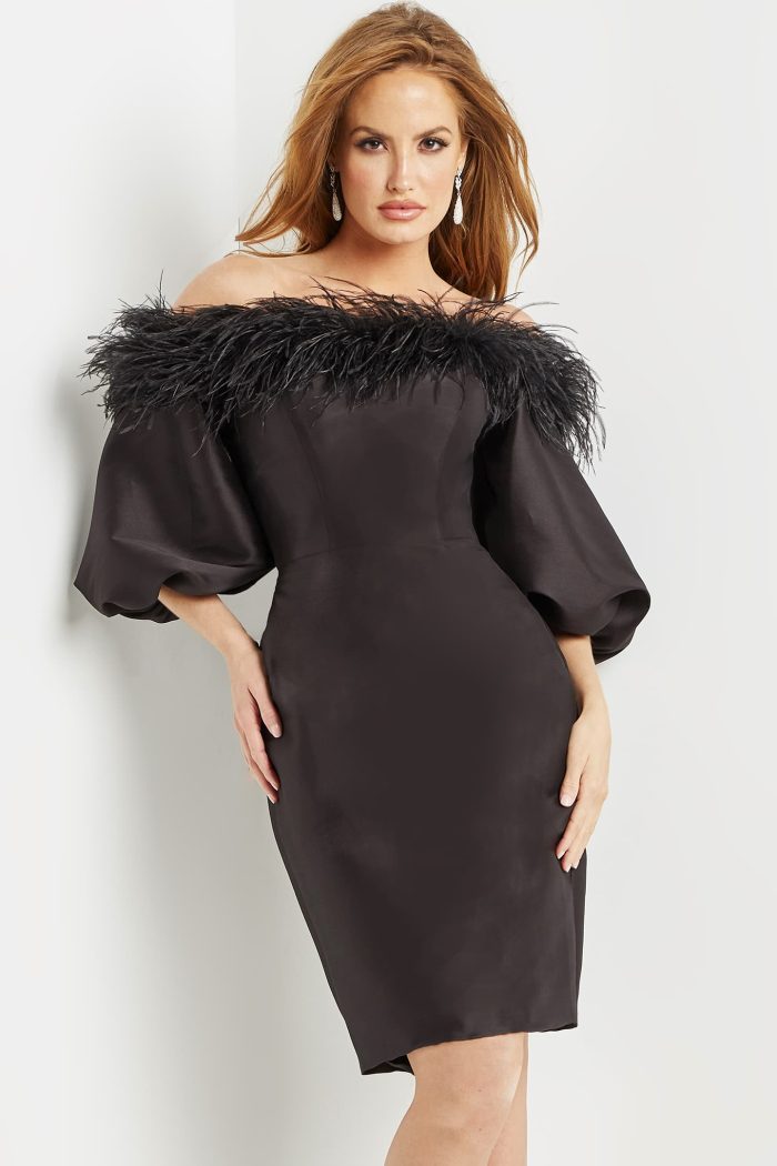 Cocktail Dresses Short Evening Feather Cocktail Dress BLACK