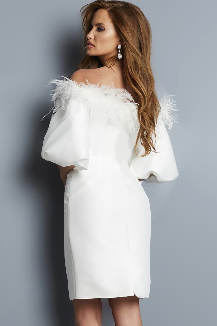 Cocktail Dresses Short Evening Feather Cocktail Dress WHITE