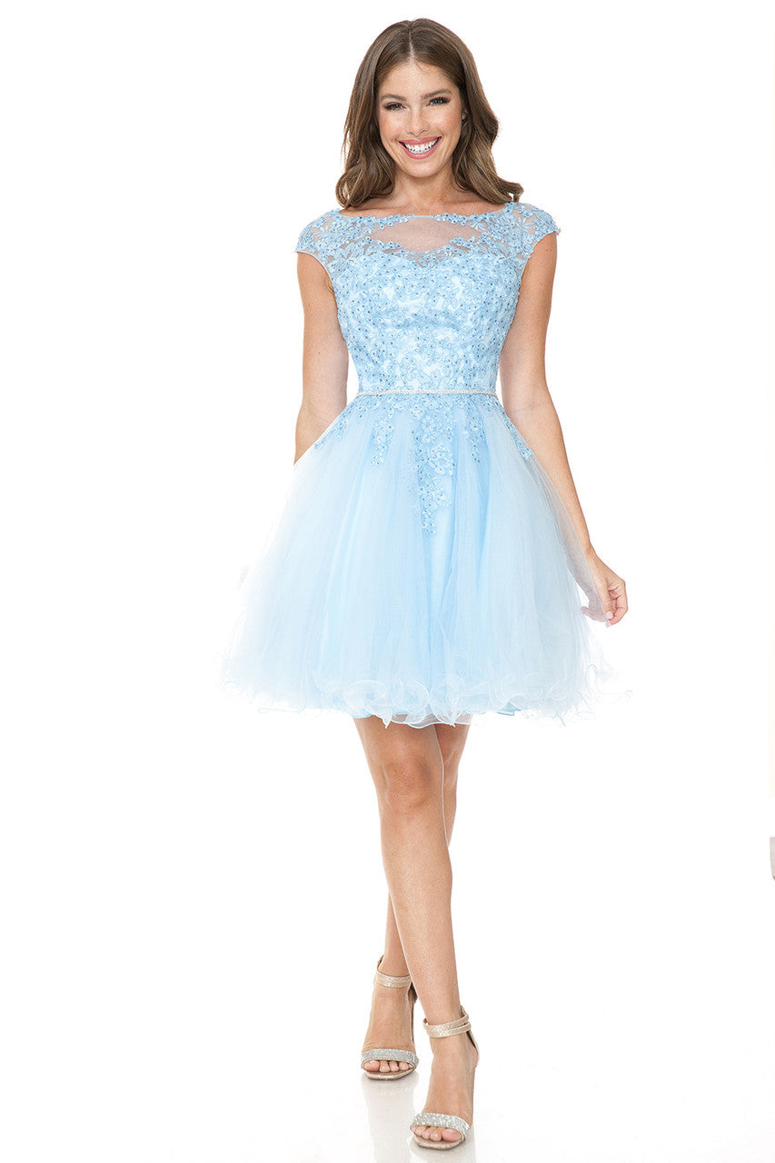 Cocktail Dresses Short Homecoming A Line Cocktail Lace Applique Dress Lenovia 8177 Sky Blue