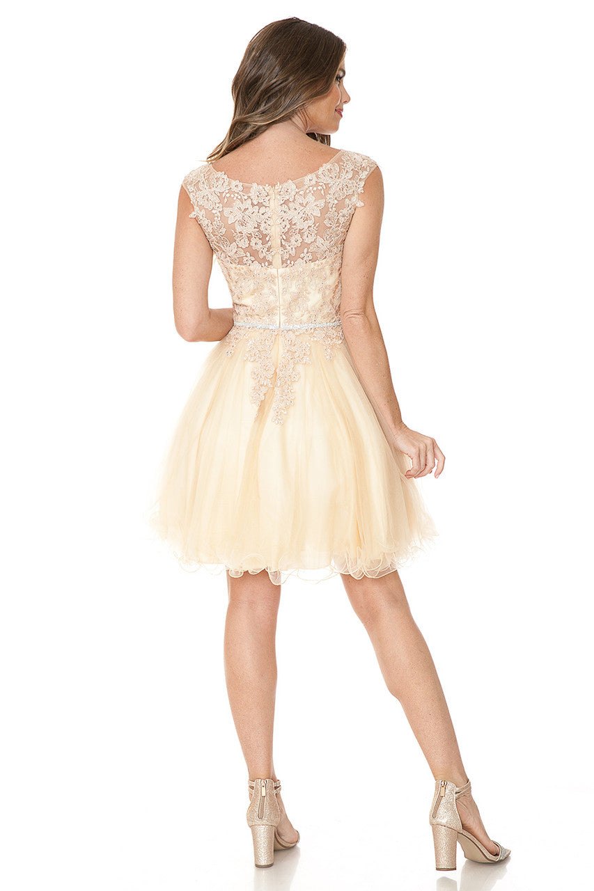 Cocktail Dresses Short Homecoming A Line Cocktail Lace Applique Dress Lenovia 8177 Champagne Gold