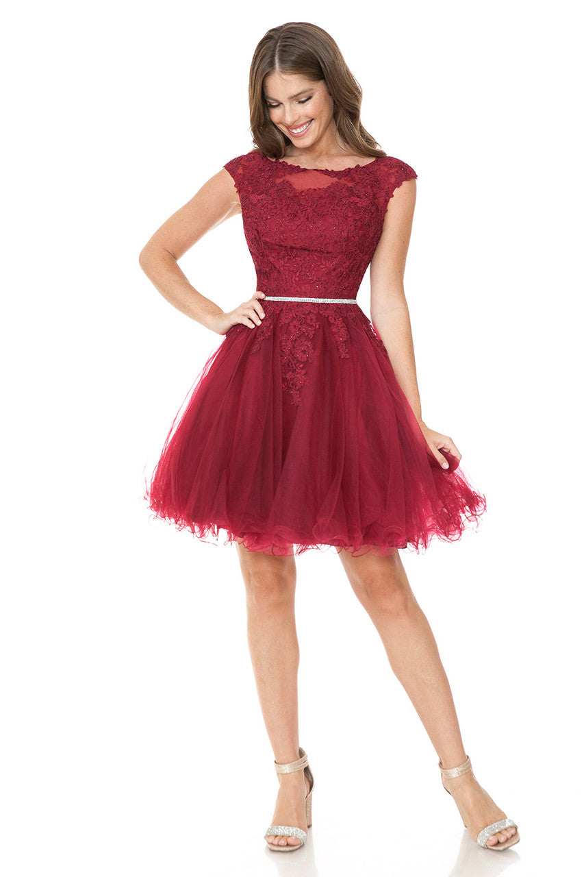 Cocktail Dresses Short Homecoming A Line Cocktail Lace Applique Dress Lenovia 8177 Burgundy