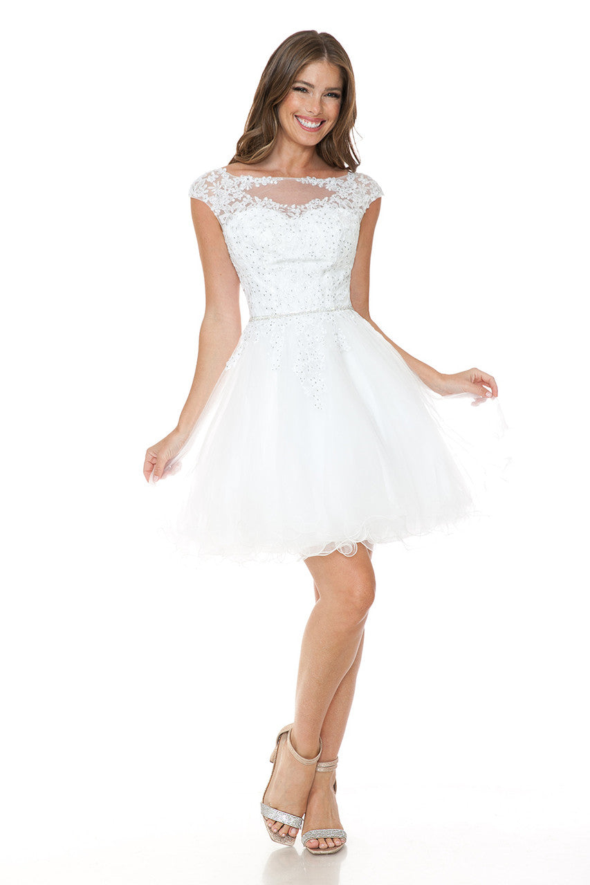 Wedding Dresses Short A Line Wedding Lace Applique Dress Lenovia 8177 Snow White