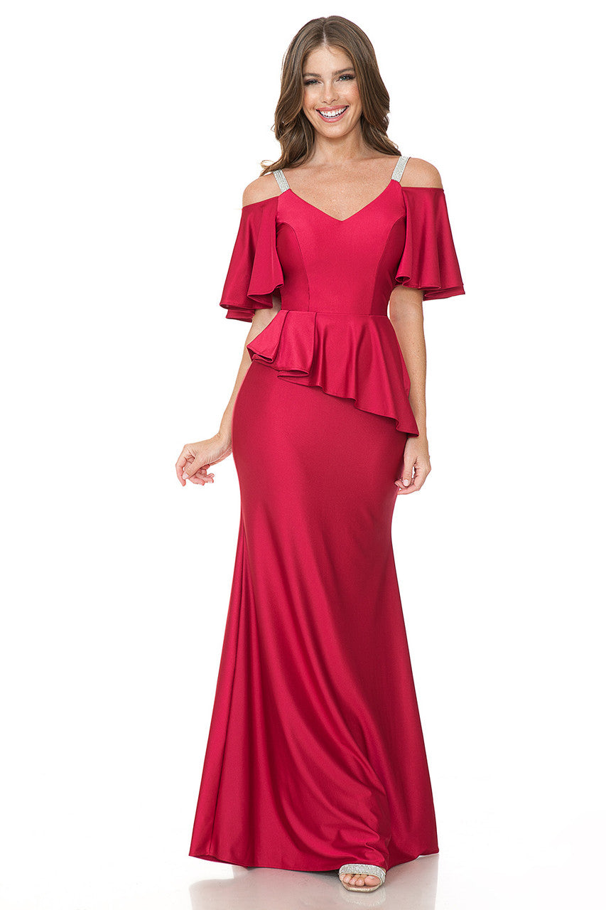 Mother of the Bride Dresses Long Mother of the Bride Formal Ruffle Dress Lenovia 5282 Scarlet