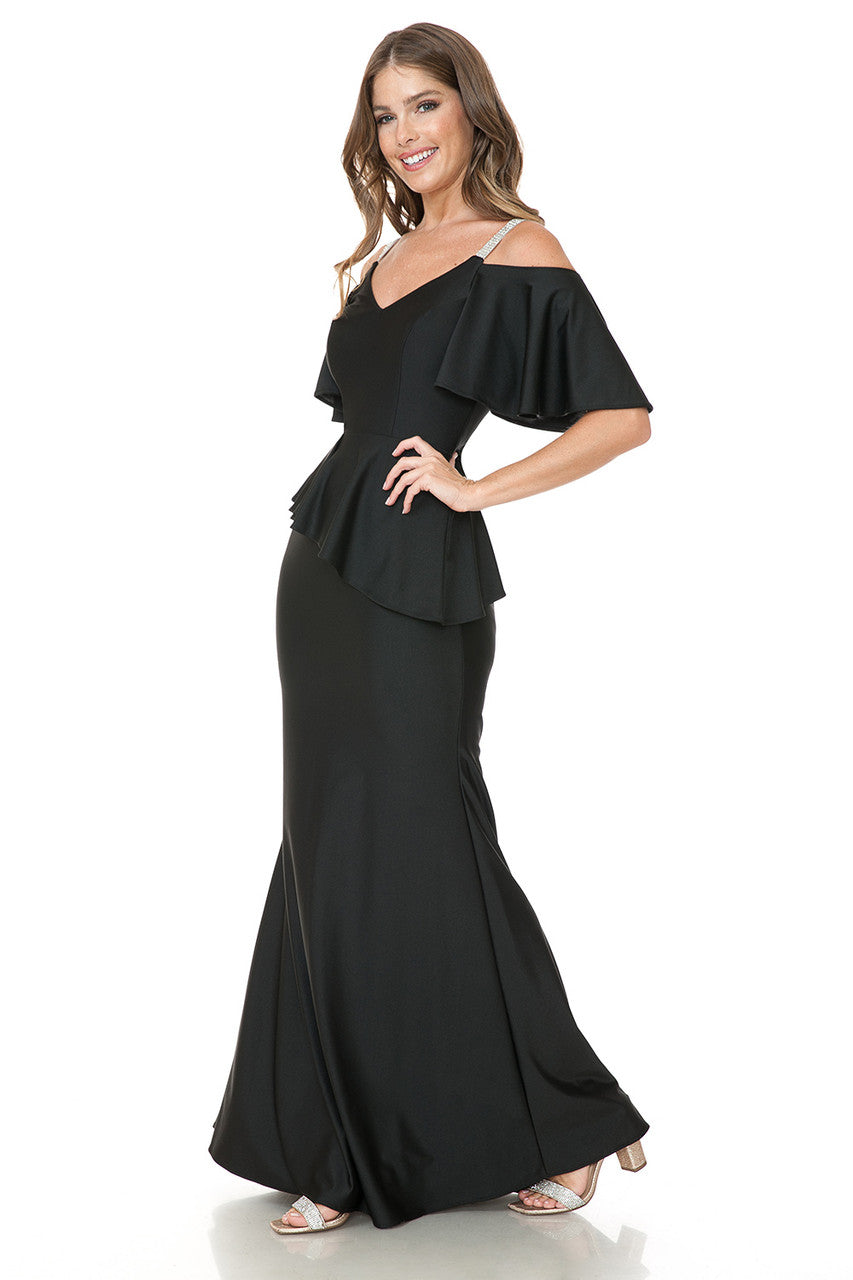 Mother of the Bride Dresses Long Mother of the Bride Formal Ruffle Dress Lenovia 5282 Black