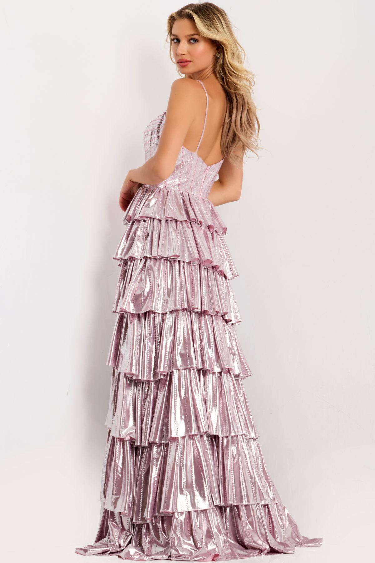 Prom Dresses Long Formal Corset Ruffle Glitter Prom Dress Pink