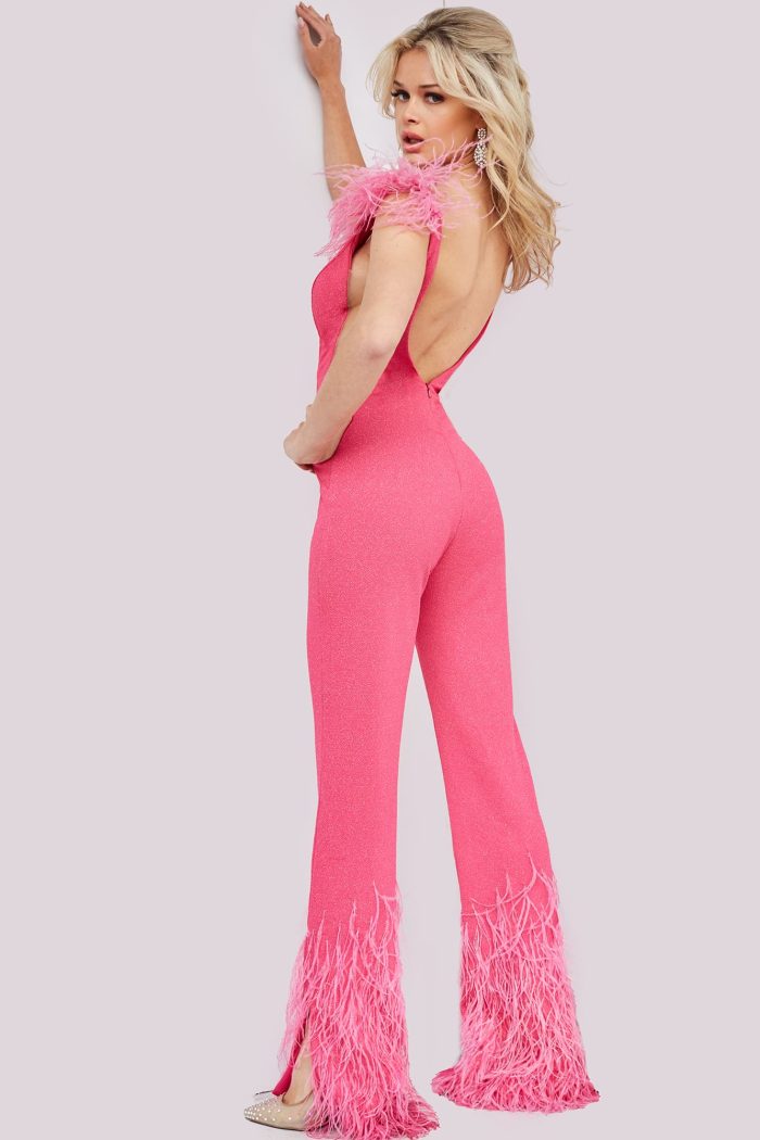 Jumpsuit Fitted Long Formal Sequin Jumpsuit Hot-Pink