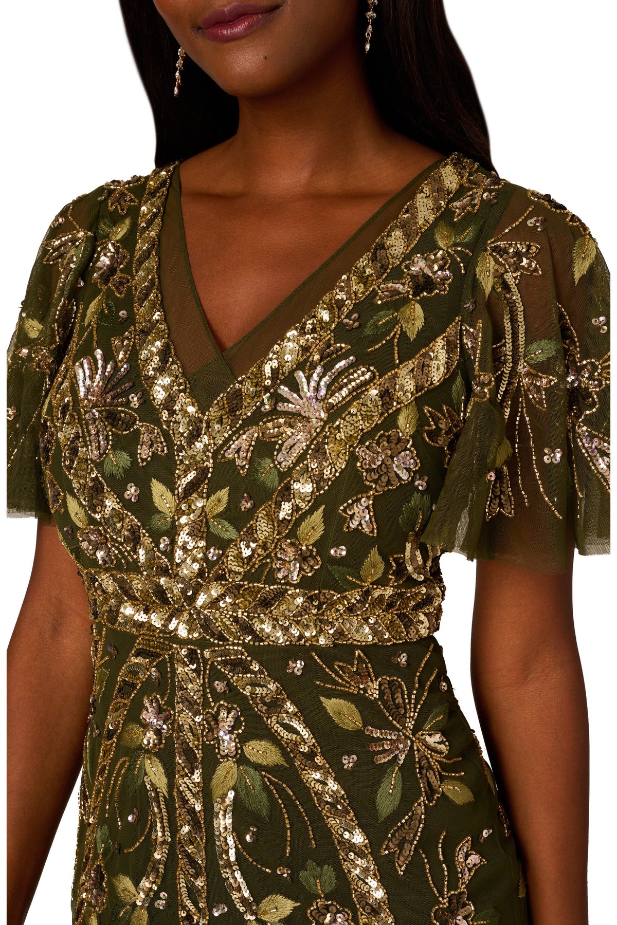 V-Neck Midi Sequin Occasion Fit & Flare Adrianna Papell AP1E211444