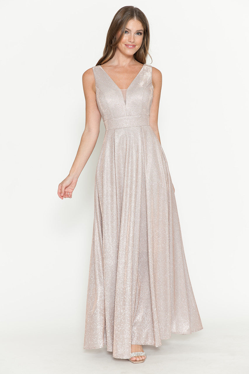 Formal Dresses Pleated Long Metallic Formal Prom Dress Lenovia 5256 Blush