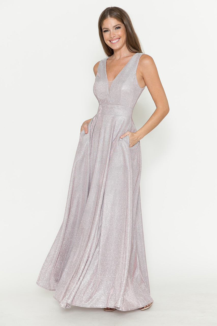 Formal Dresses Pleated Long Metallic Formal Prom Dress Lenovia 5256 Pink