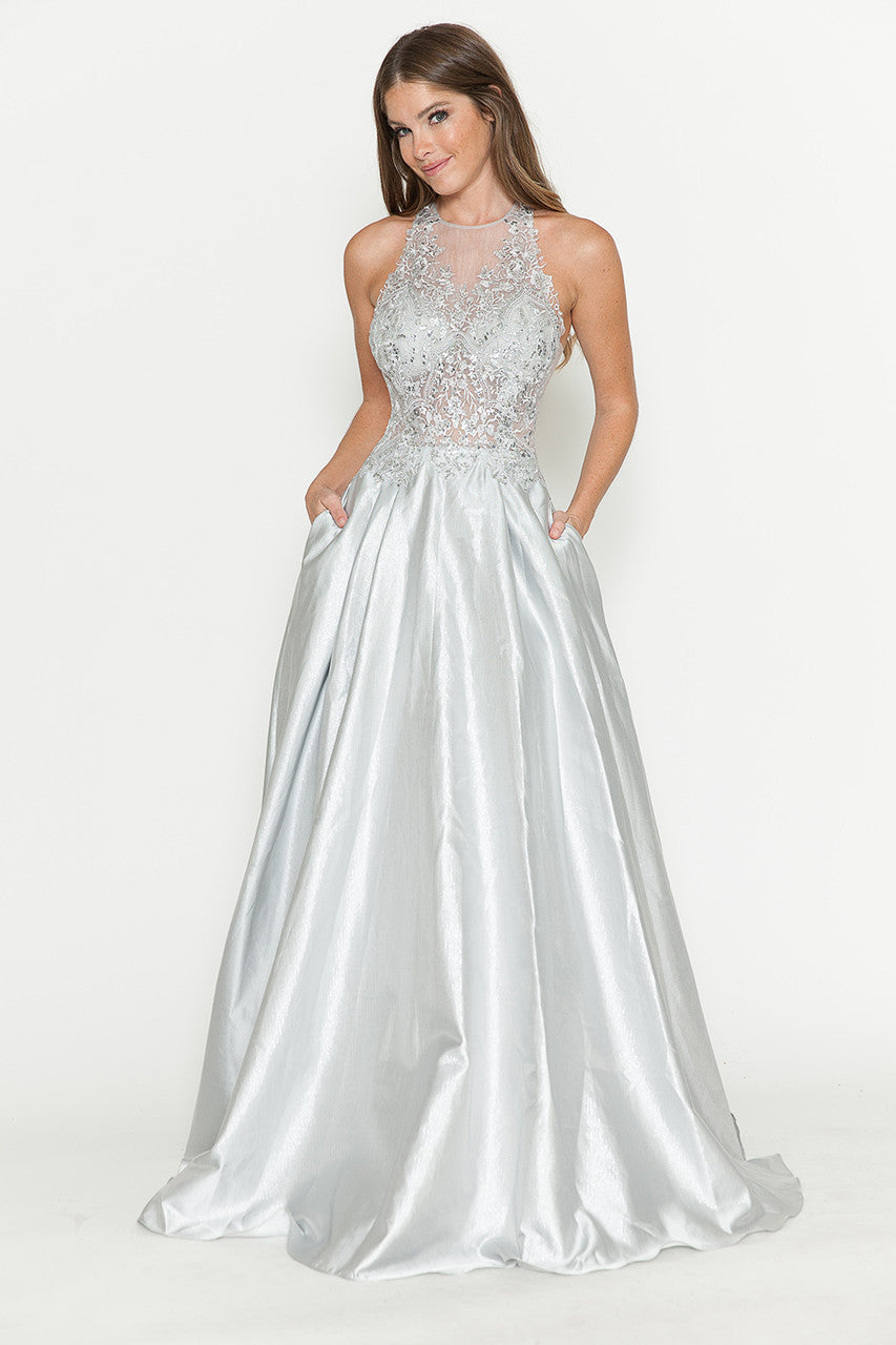 Formal Dresses Long Prom Beaded Formal Evening Dress Lenovia 8181 Silver
