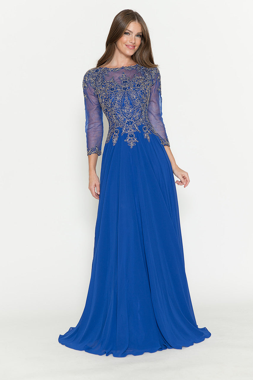 Mother of the Bride Dresses Formal Mother of the Bride Long Beaded Dress Lenovia 8171 Royal Blue