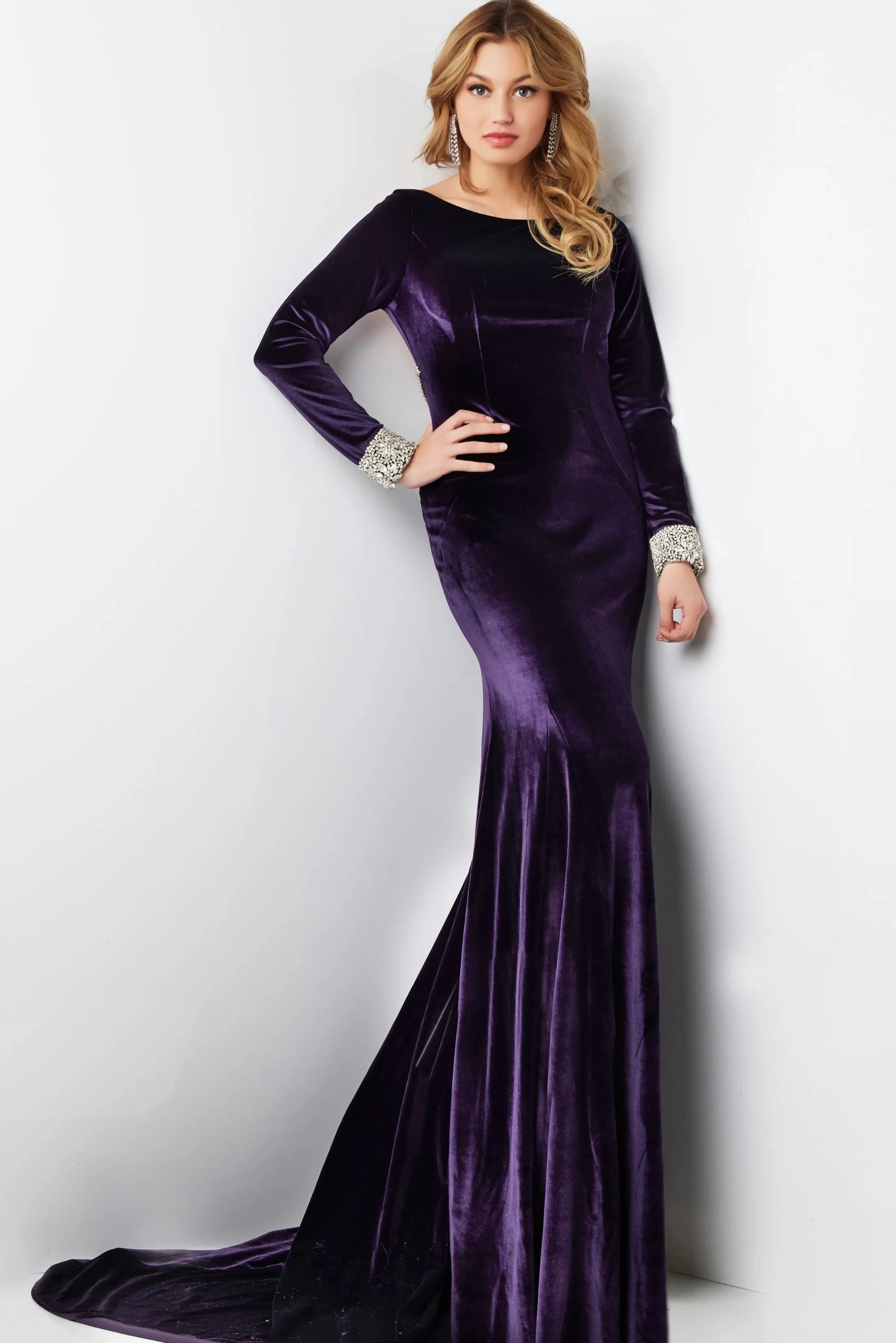 Formal Dresses Long Sleeve Velvet Formal Dress Plum