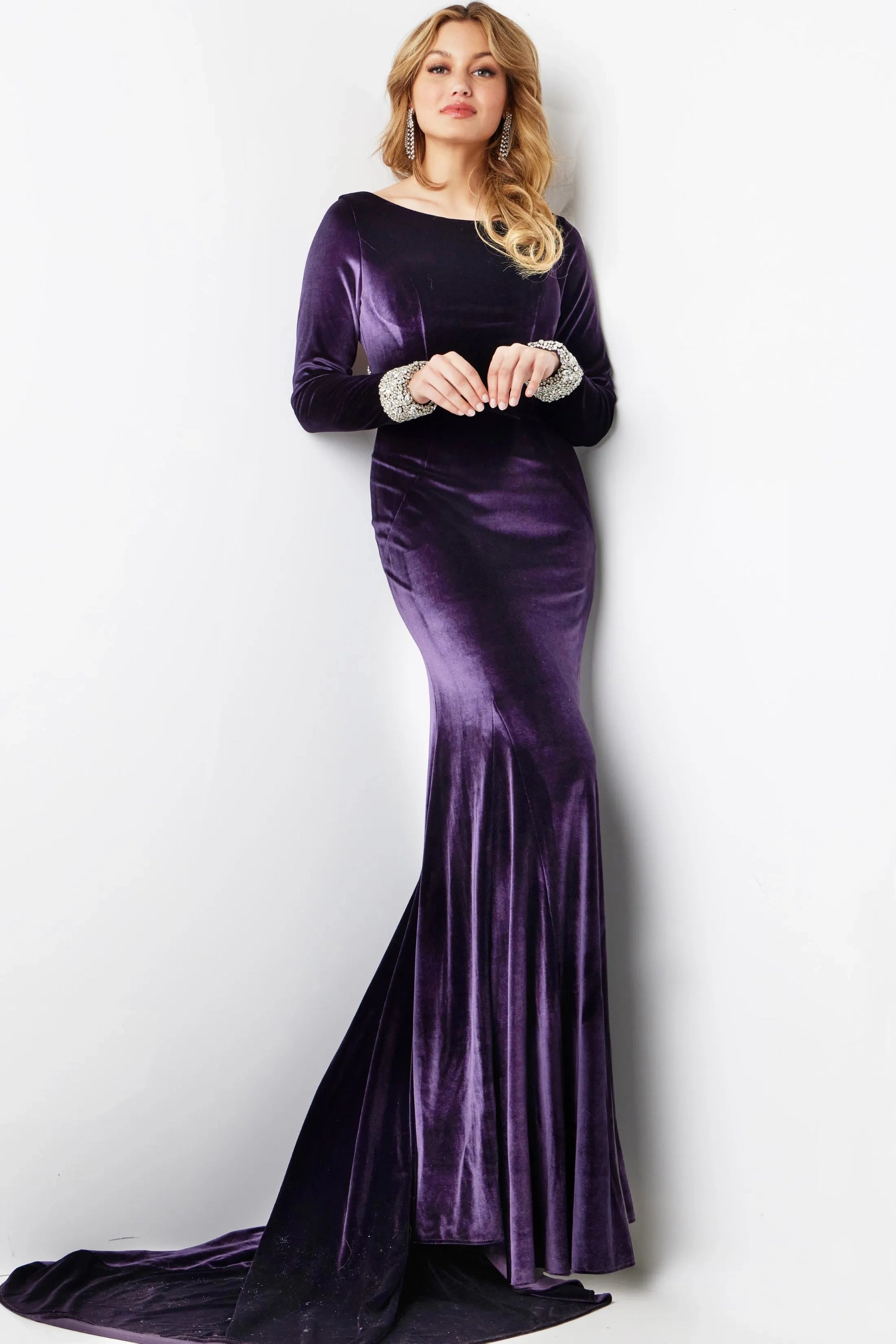 Formal Dresses Long Sleeve Velvet Formal Dress Plum