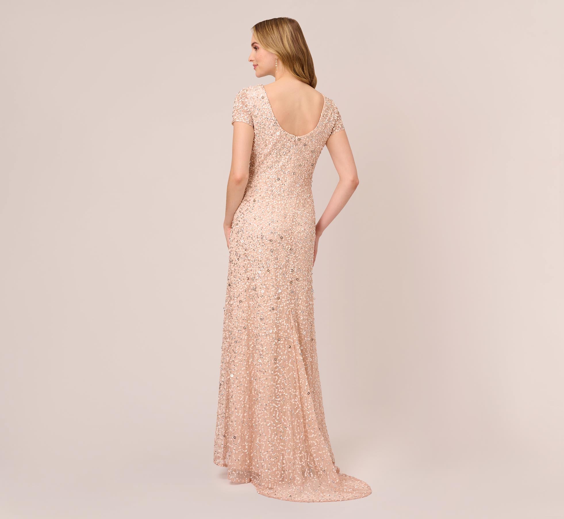 Jewel Neck Floor-Length Sequin Formal Sheath Gown Adrianna Papell 091874600