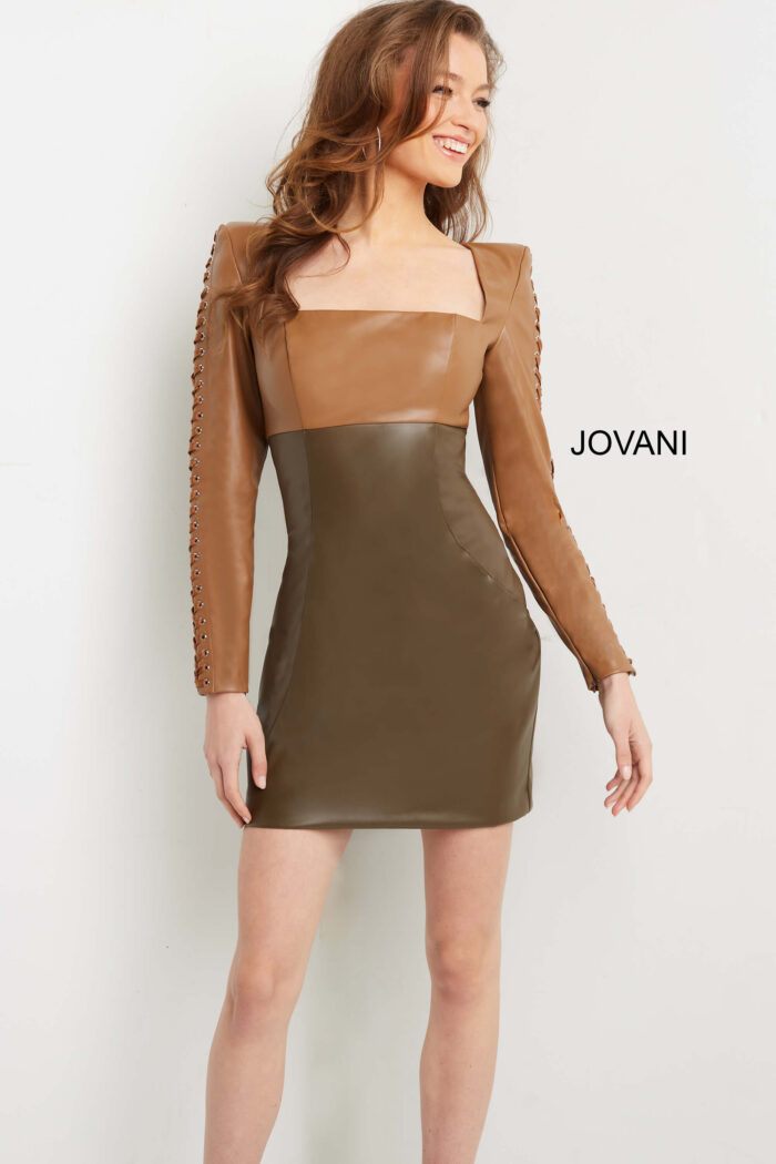 Cocktail Dresses Homecoming Short Leather Cocktail Dress Camel/Olive