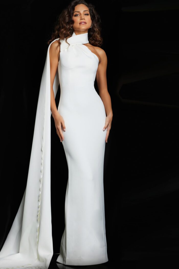 Prom Dresses Long Fitted High Neck Evening Formal Prom Dress White