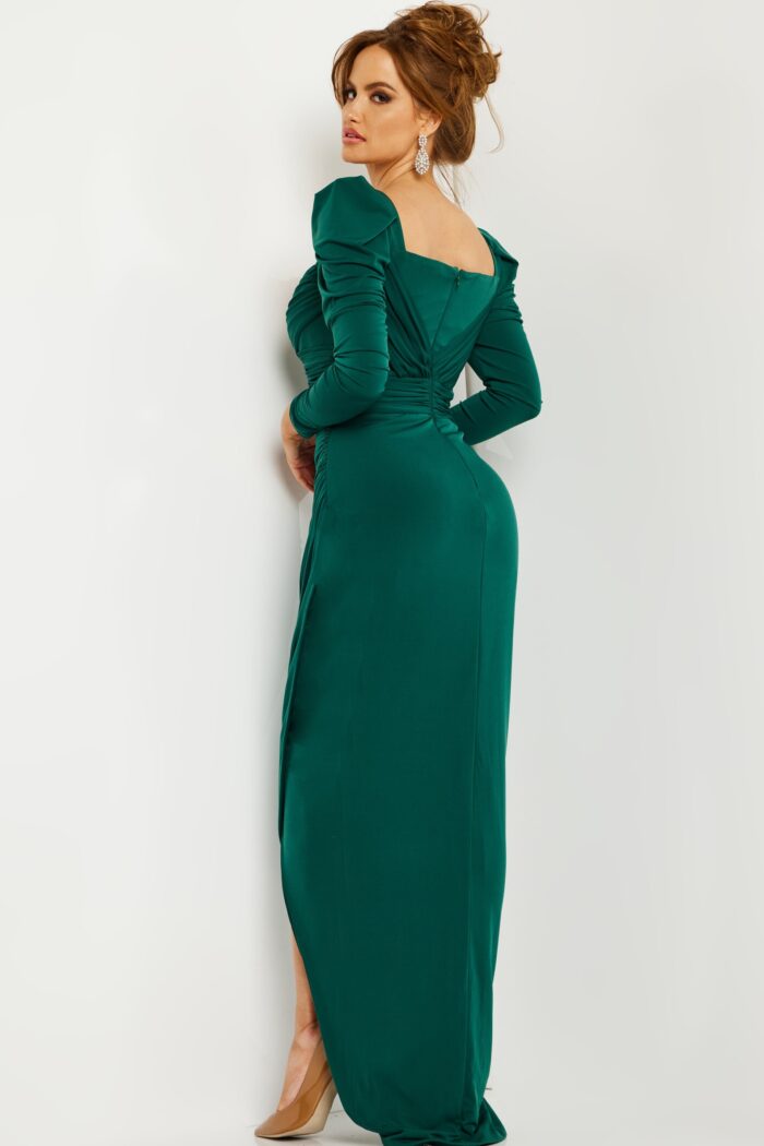 Formal Dresses Long Fitted Slit Ruffle Formal Dress Green