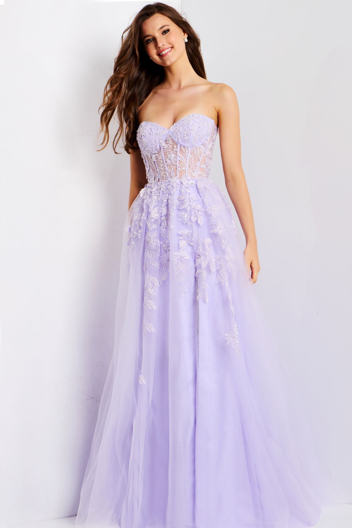 Prom Dresses Long Formal Applique Floral A Line Prom Dress Lilac