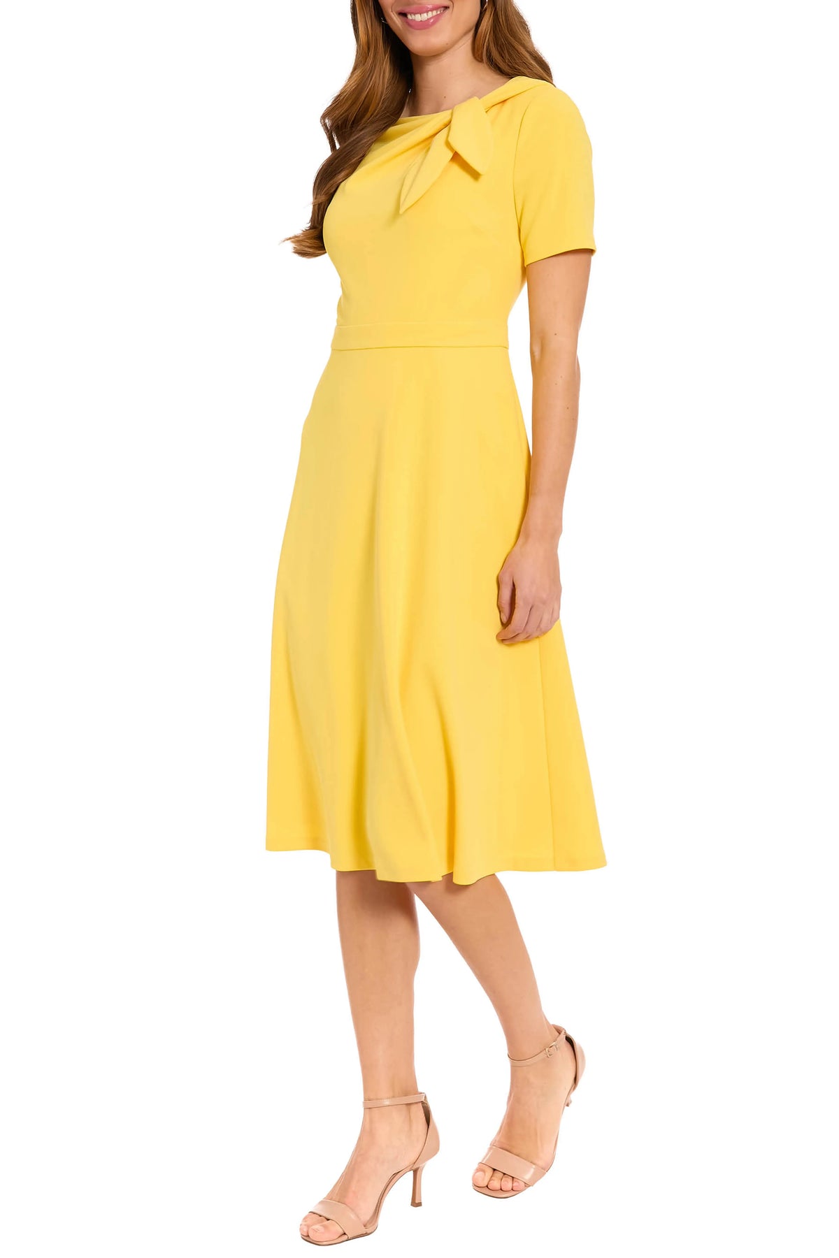 Bow Neck Short Sleeve A Line Dress London Times T8085M
